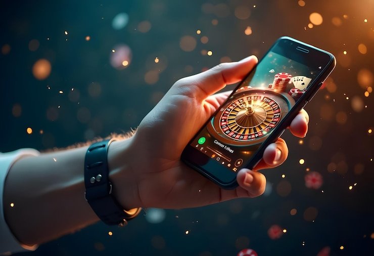 Tampilan permainan Gem Saviour di aplikasi mobile playwin77 dengan simbol permata dan fitur bonus